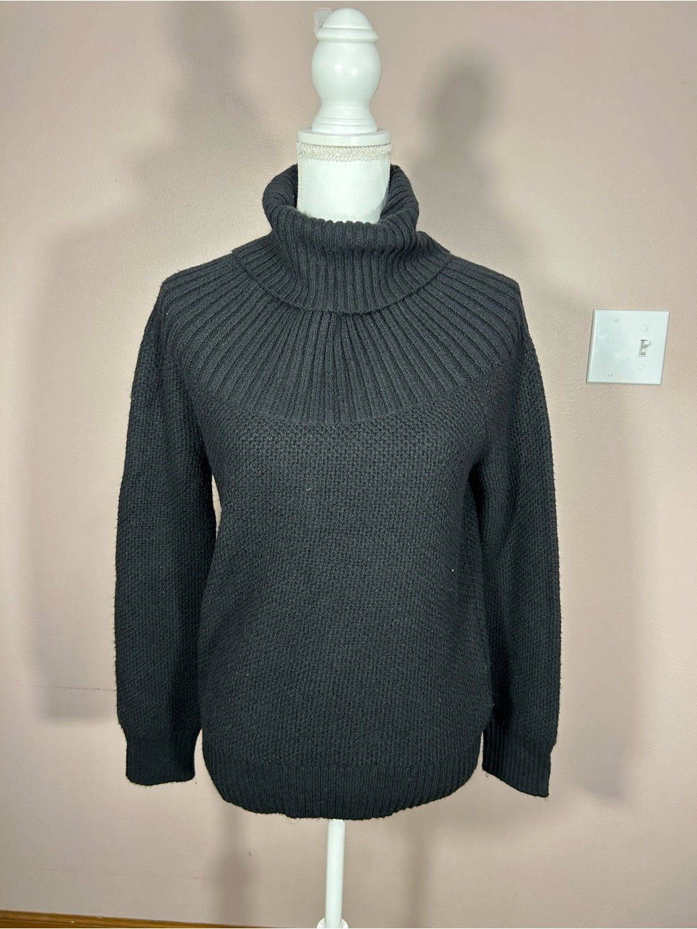 J. Crew Black Ribbed Funnel Neck Sweater